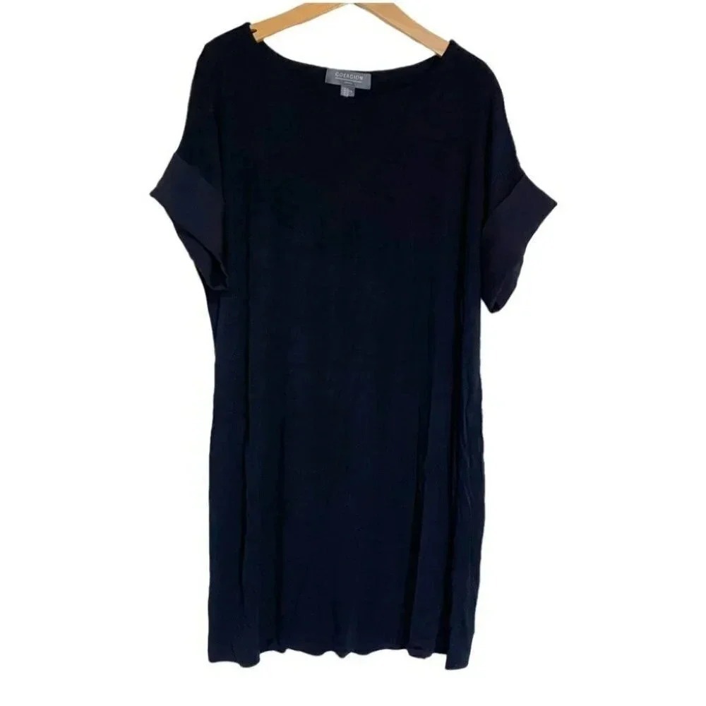Coercion London Shift Dress XL Black Short Cuffed Sleeve Scoop Neck Relaxed Fit